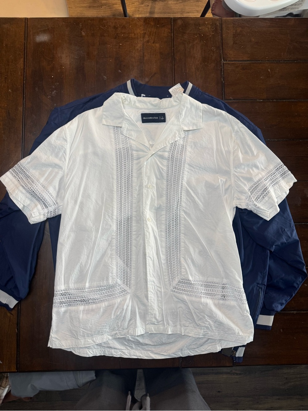 White Embroidered Short-Sleeve Men's Button Down Shirt by Abercrombie & Fitch